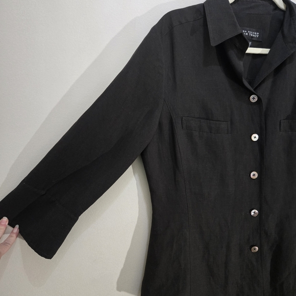 Chocolate Brown Linda Allard for Ellen Tracy Tailored Shirt - Linen Blend - Sz 8 - Picture 6 of 6